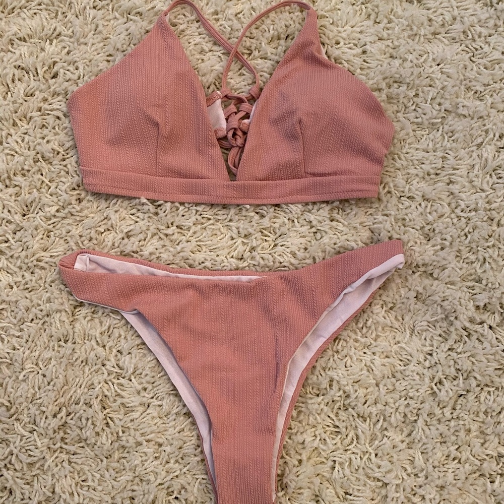 Pink tie up bikini set